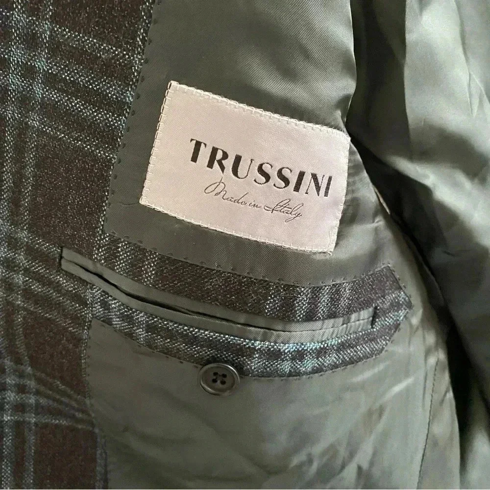 TRUSSINI Wool Chashmere‎ Plaid Blazer Carlo Barbera Sz 50